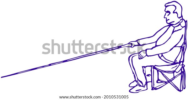 Картинка для линейного векторного рисунка Андрея Бондаренко #iThyx: Рыбак сидит на стуле и ловит рыбу удочками в пруду