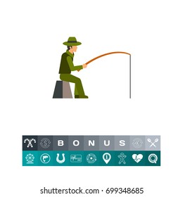 Fisherman sitting with fishing rod icon