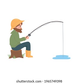 Fisherman Sitting On Trunk Fishing Stock Vector (Royalty Free ...