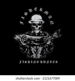 fisherman skull logo fishing vector illustration