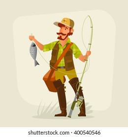 Pescador sonriendo. Ilustración vectorial.