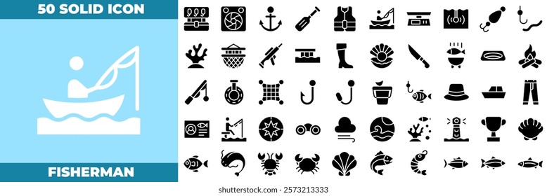 Fisherman Solid Editable Icons set. Vector illustration in modern thin solid style of fisherman icons: fishing, fisherman, man, etc