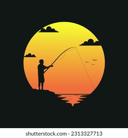 Fisherman with sunset background good for international fisherman day