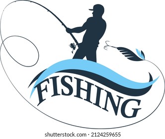 The fisherman throws a fishing rod with a spoon. Sport fishing symbol