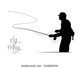 fisherman throws a hook, silhouette fly fishing
