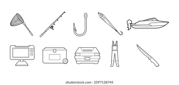 Fisherman Tools and Equipment Illustration Vector Set