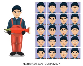 Fisherman Uniform Cartoon Emotion faces Vector Illustration