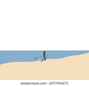 Fisherman using rod fishing in lake. Outdoor Leisure activity during holiday vacation. Nature landscape background.