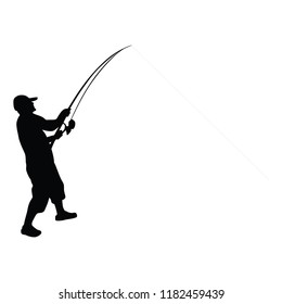 Fisherman vector illustration isolated on white background. Outdoor leisure activity. Senior man go to fishing. Nature sport. Fisher man with fishing rod go to the river.