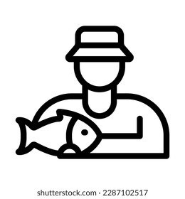 Fisherman Vector Line Icon Design