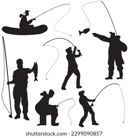 Fisherman, Vektorsilhouettes, Illustration auf weißem Hintergrund	