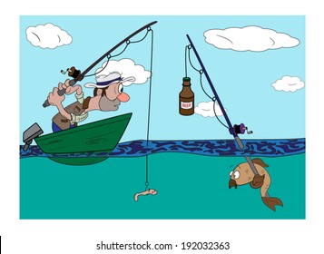 fisherman whit fish ,funny on illustrator