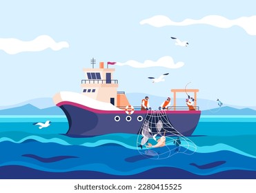 Fisherman on Boat Illustration