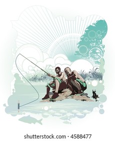 fisherman,abstract vector illustration with modern design ornaments