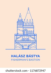 Fisherman's bastion towers in Hungary capital icon. Vector art illustration flat design. Budapest famous architectural landmark thin line illustration. Hungarian tourist destination you have to visit svg