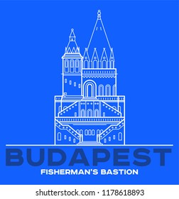 Fisherman's bastion towers icon in Budapest. Vector art illustration flat design. Hungary's famous architectural landmark thin line illustration. Hungarian tourist destination you have to visit
