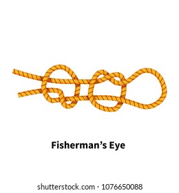Fisherman's Eye sea knot. Bright colorful how-to guide isolated on white