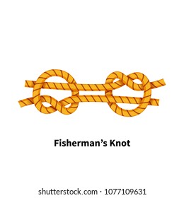 Fisherman's sea knot. Bright colorful how-to guide isolated on white