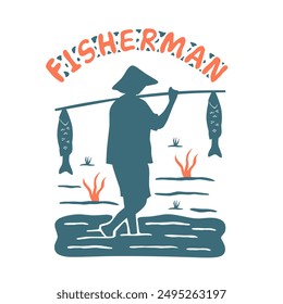 fishermen carrying fish vintage illustration. good design for t-shirts