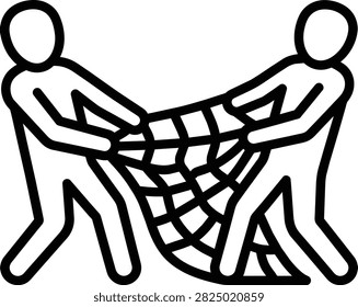 Fishermen Pulling a Heavy Fishing Net Together in a Joint Haul Operation, Industrial Sea Fishing and Teamwork Vector Illustration
