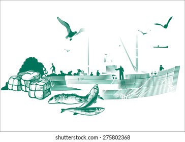 Fishery. Business concept. Vector