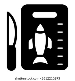 Fishery cook solid icon, cooking concept. Vector graphics. Cutting board and knife sign on white background, style mobile or design