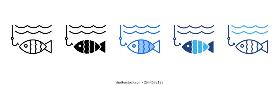 Fishery icon set multiple style collection