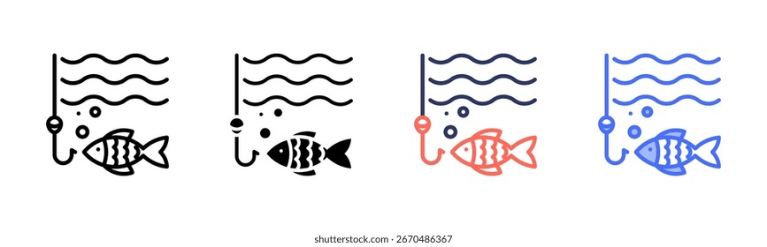 Fishery icon set multiple style collection