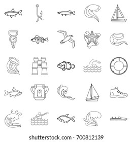 Fishery icons set. Outline set of 25 fishery vector icons for web isolated on white background