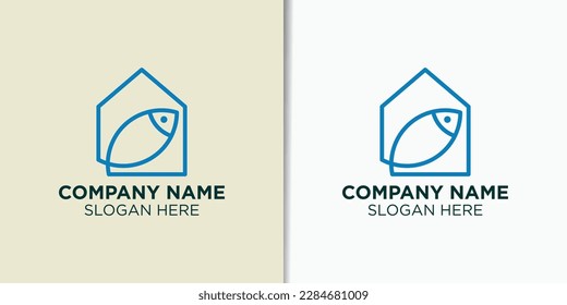 fishery logo design vector, home and fish logo template