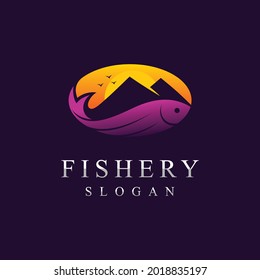 fishery logo with mountain concept