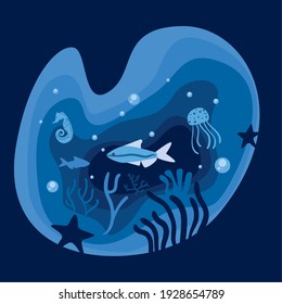 Fishes animals seahorse and corals design Sea life ecosystem fauna and ocean theme Vector illustration