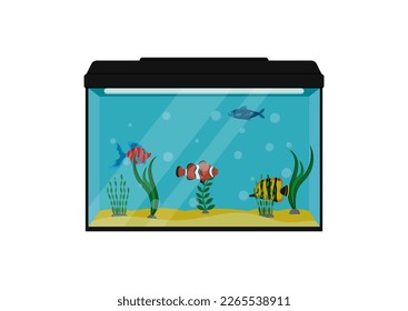 Fishes In Aquarium Clipart Vector Illustration. Fish Tank Isolated On White Background