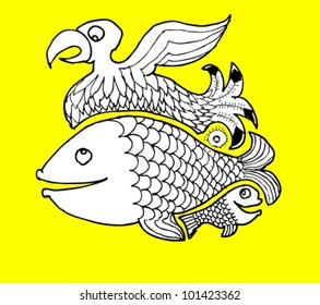 Fishes and bird