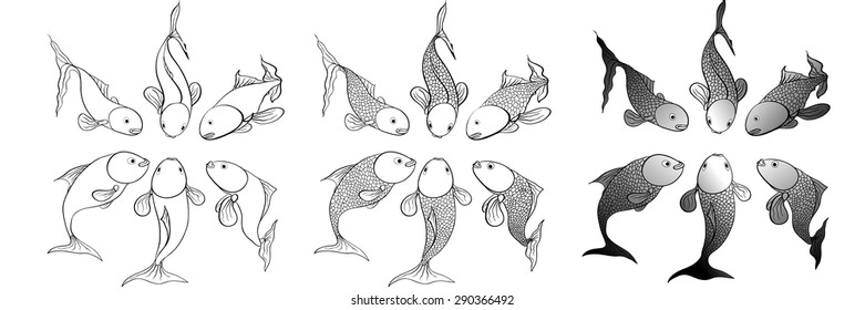 fishes black and white isolated