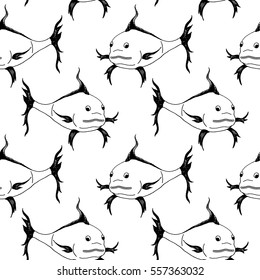 Fishes - Black And White Seamless Pattern
