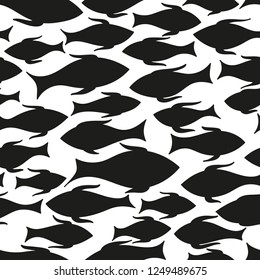 fishes. black and white vector seamless pattern