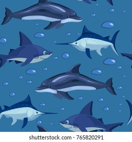fishes, cartoon seamless pattern, stock vector