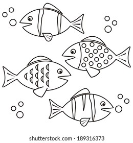 Fishes , coloring book, vector illustration