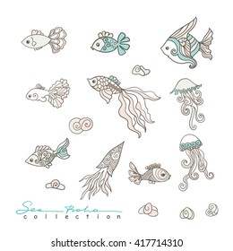 Fishes. Element from Sea boho collection. Vector illustration.