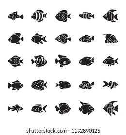 Fishes Glyph Vector Icons Set