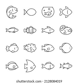 Fishes icons set. Fish icon. Line with editable stroke