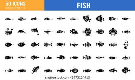 Fishes icons set. Fish icon. Line with editable stroke