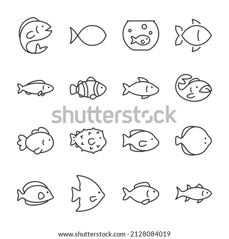 Fishes icons set. Fish icon. Line with editable stroke