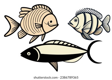 Fishes icons set. Illustration of a fish. Stroke that can be edited