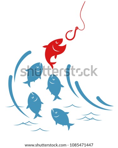 Fishes jumping out of the water to the hook
