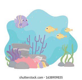 fishes life coral reef cartoon under the sea vector illustration