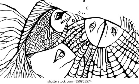 Fishes line art