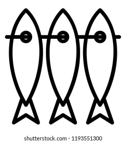 Fishes lines on stick depicting cooked fish