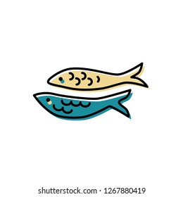 Fishes logo design. Flat and lines style vector illustration.